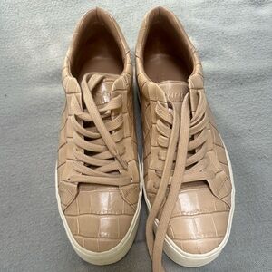 Vince carmel/latte croc embossed platform sneakers.